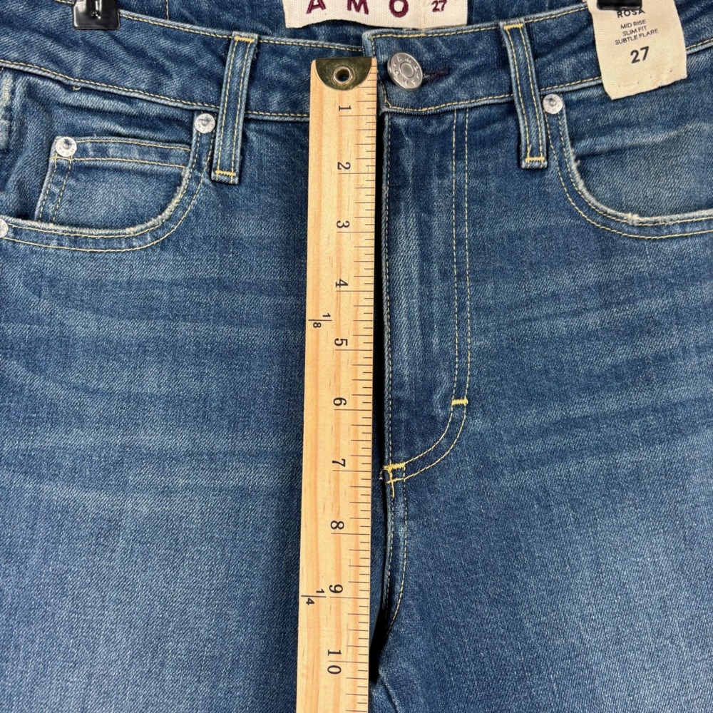 AMO Rosa Flare Jeans Lush Wash Mid Rise Slim Fit Subtle Flare Size 27 NEW - Picture 9 of 10